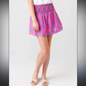 J Marie Piper Coral Floral Smocked Skort Mini Pink Blue Size Small spring